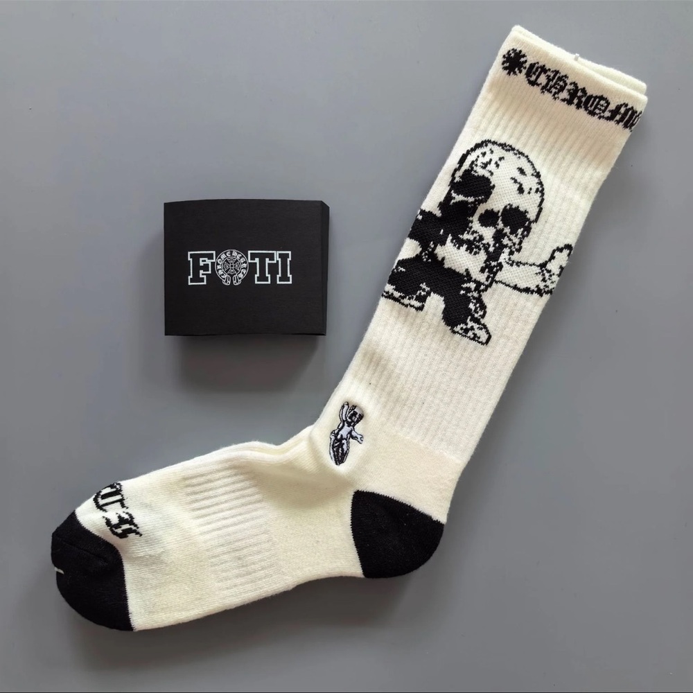 Chrome Hearts FOTI White and Black Skull Crew Sock